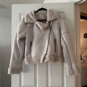 Women Faux Suede Cream Jacket